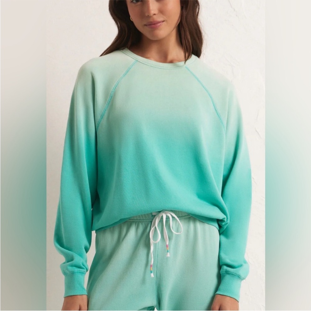 Z Supply Washed Ashore Ombré Sweatshirt Cabana Green